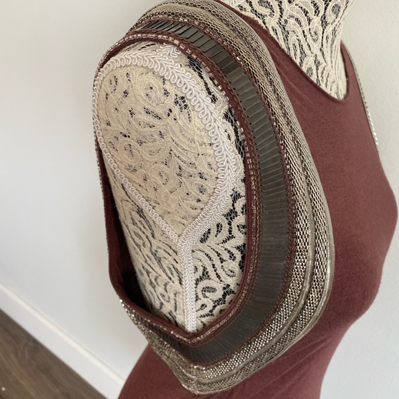 Hand embellished plum dress with metal detailing - Picture 4 of 5